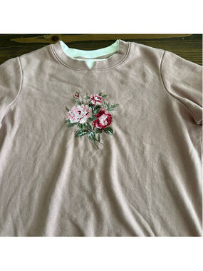 Adrian Delafield Sweatshirt Womens XL Pink Floral Embroidered Pullover